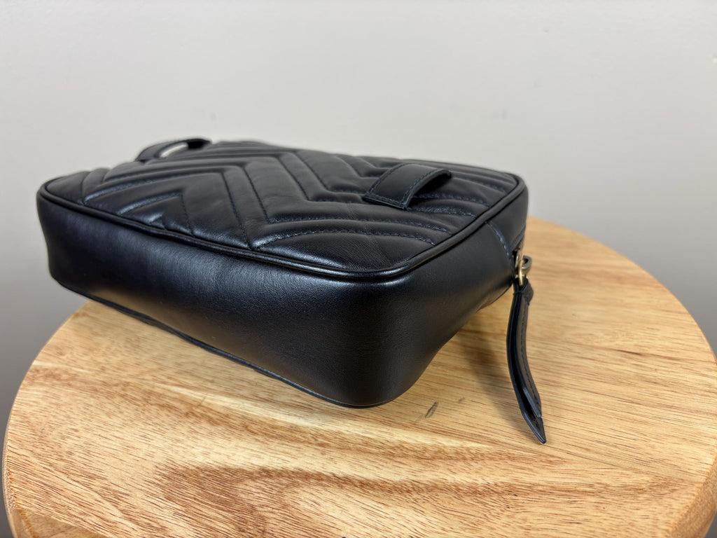 Authentic Gucci Marmont Matelasse Black Leather Belt Bag Size (90/36)