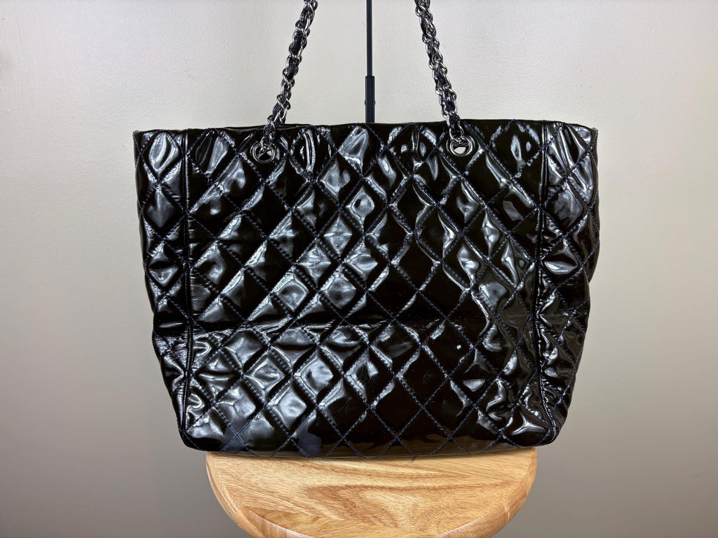 Authentic Chanel Chic and Glitter Ligne Timeless Vintage Patent Leather Tote Bag