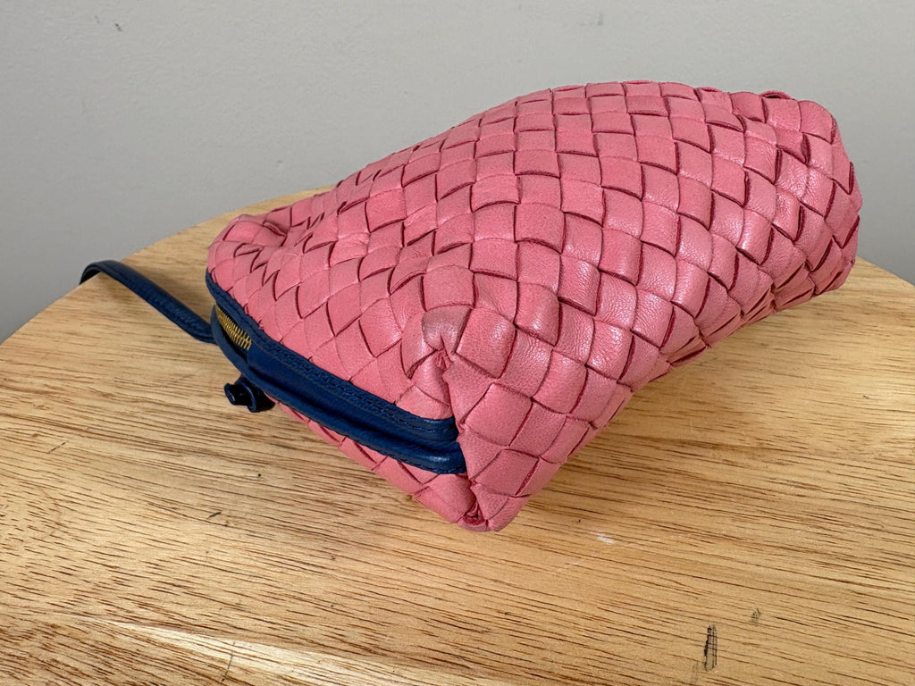 Authentic Bottega Veneta Blue and Pink Nodini Nappa Red Leather Crossbody Bag
