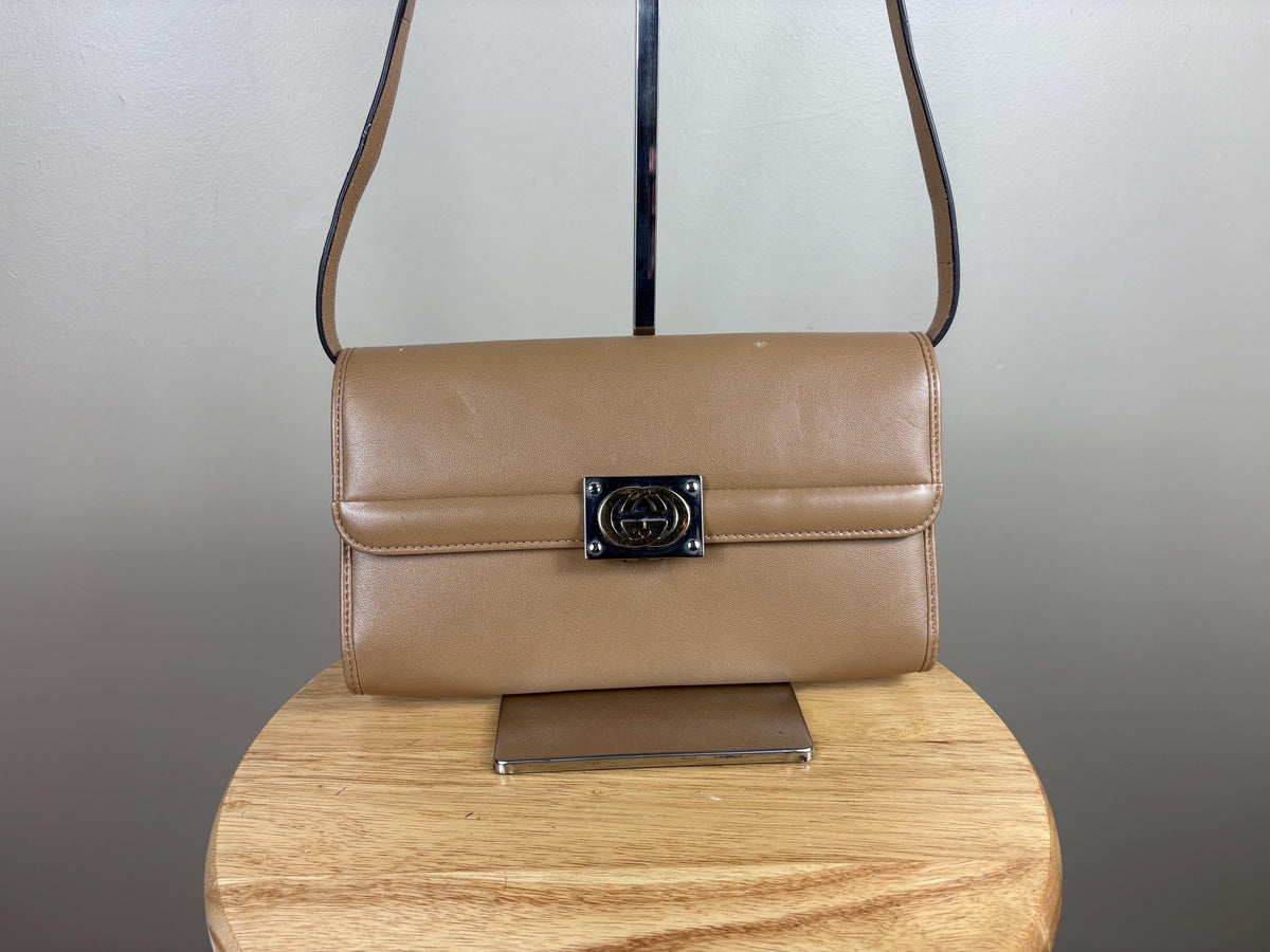 Authentic Gucci GG Linea Matisse Brown Leather Shoulder Bag