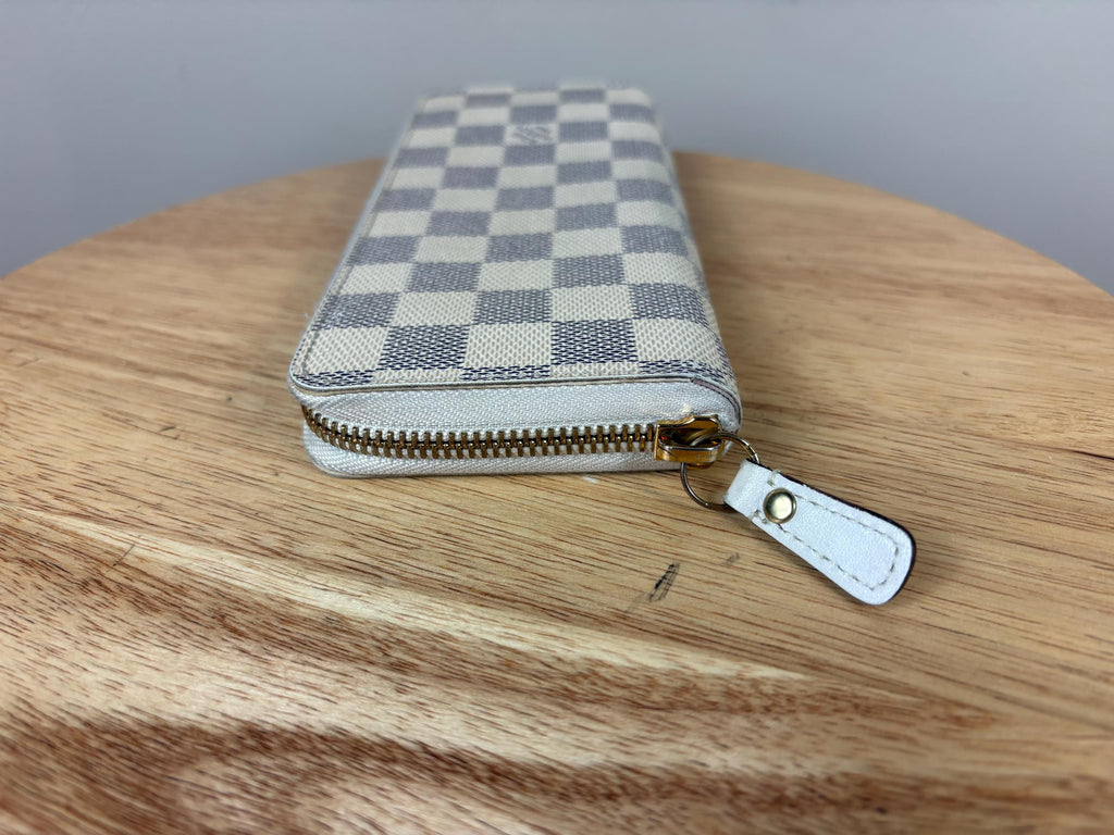Authentic Louis Vuitton Damier Azur Clemence Zip Around Wallet w/ Pink Interior