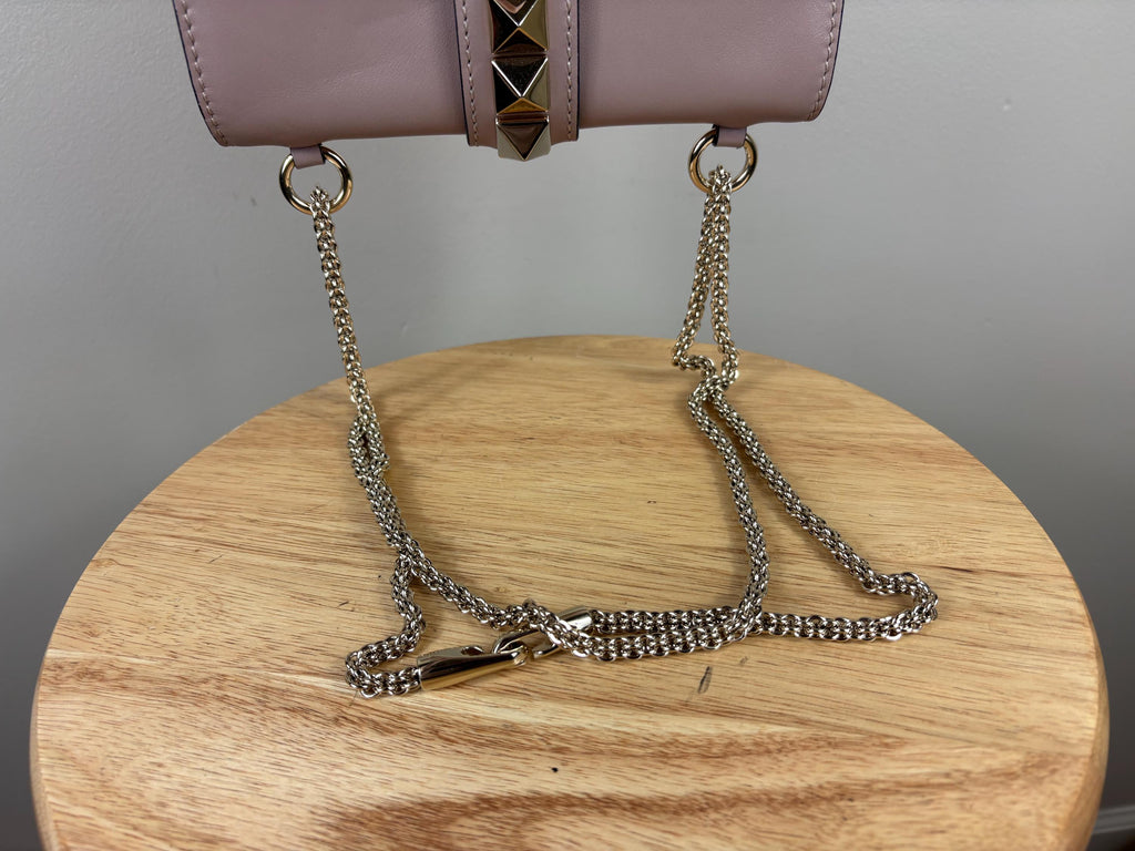 Authentic Valentino Garavani Glam Lock Rockstud Pink Leather Bag
