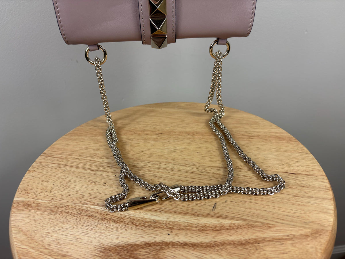 Authentic Valentino Garavani Glam Lock Rockstud Pink Leather Bag