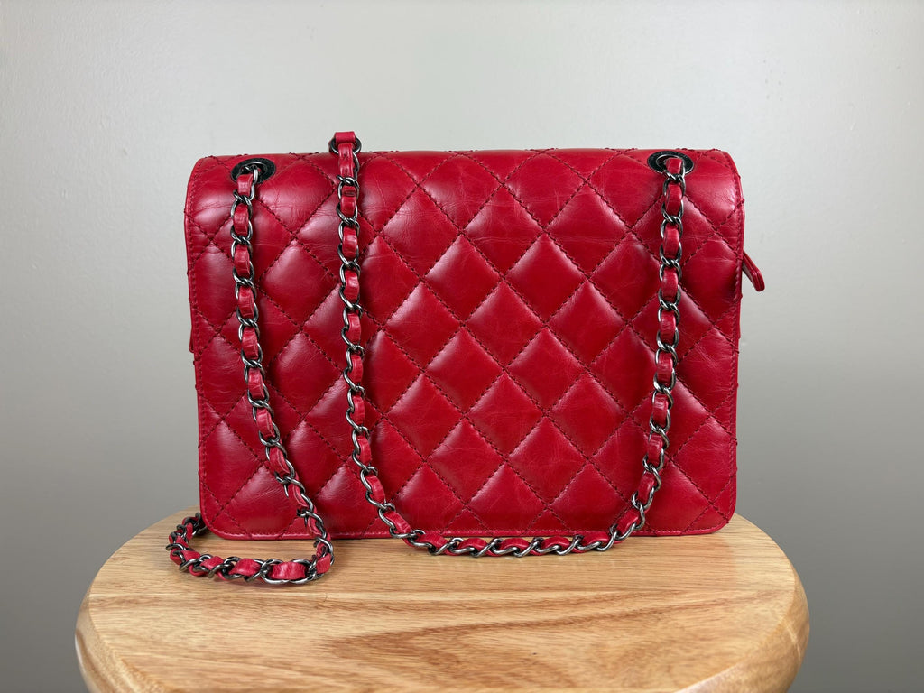 Authentic Chanel Matelasse Red Calfskin Leather Cocomark Shoulder Bag w/ COA