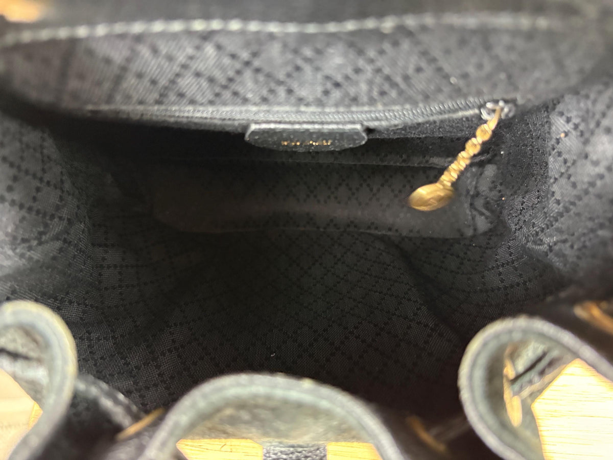 Authentic Gucci Black Suede Bamboo Handle Backpack