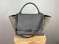 Authentic Celine Trapeze Leather Gray 2-Way Handbag Luggage