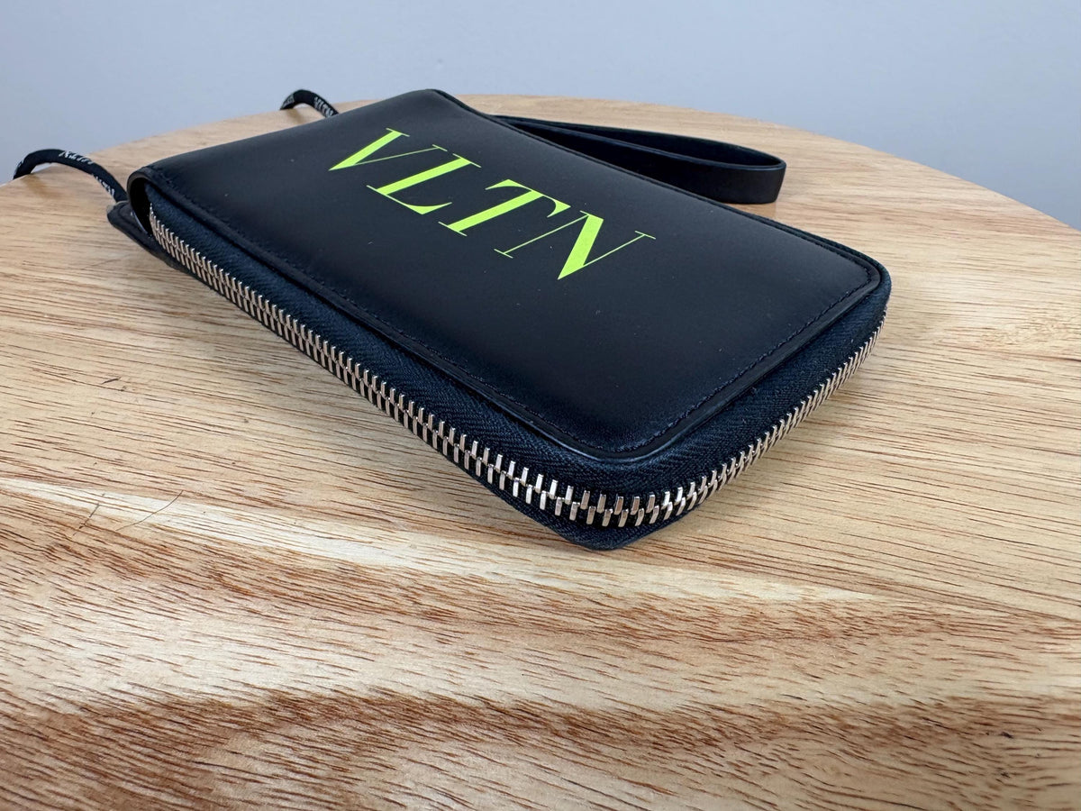 Authentic Valentino Black Leather Bifold Wallet with Strap VLTN
