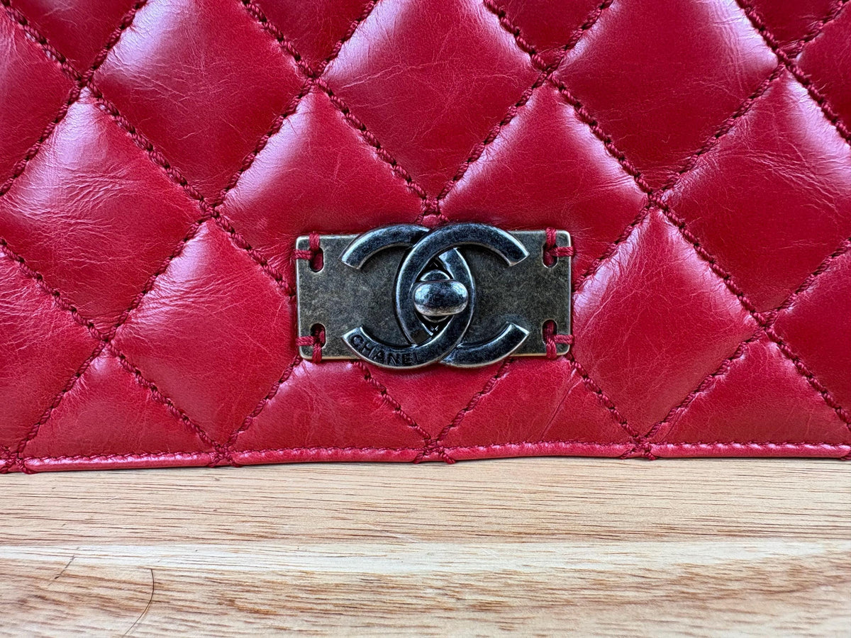Authentic Chanel Matelasse Red Calfskin Leather Cocomark Shoulder Bag w/ COA