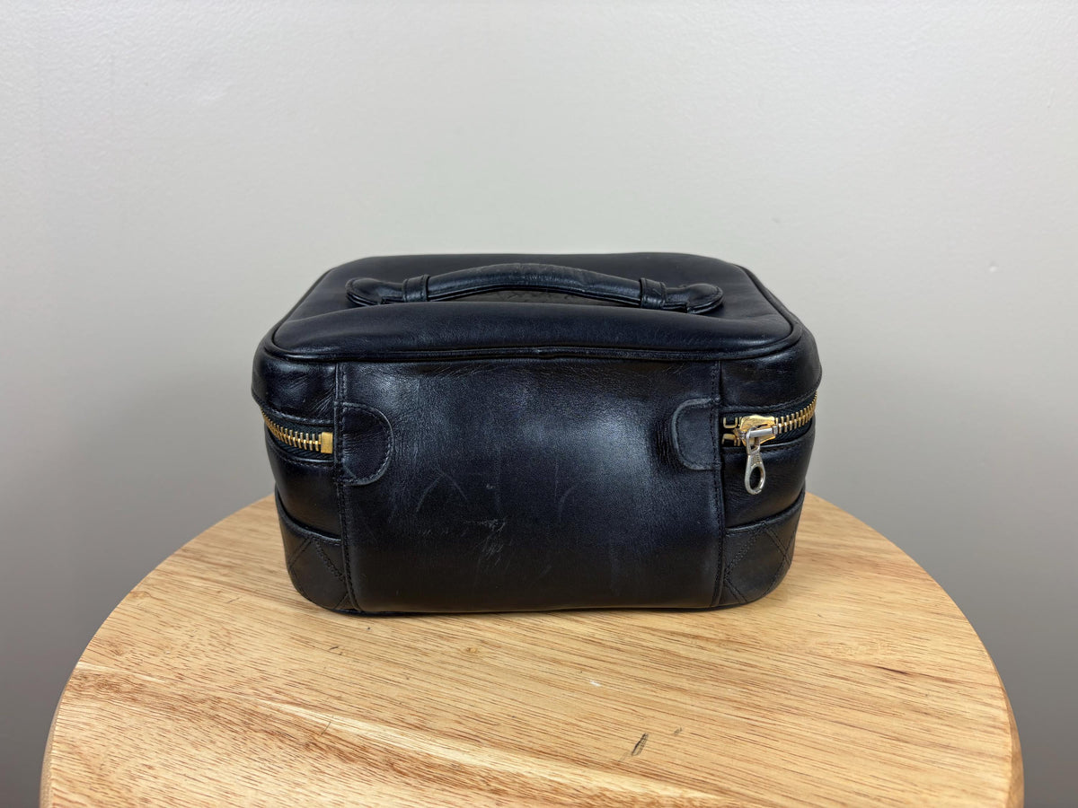 Authentic Chanel Vintage Quilted CC Black Leather Cosmetic Pouch