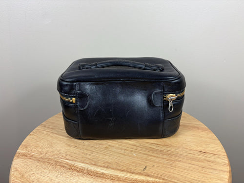 Authentic Chanel Vintage Quilted CC Black Leather Cosmetic Pouch