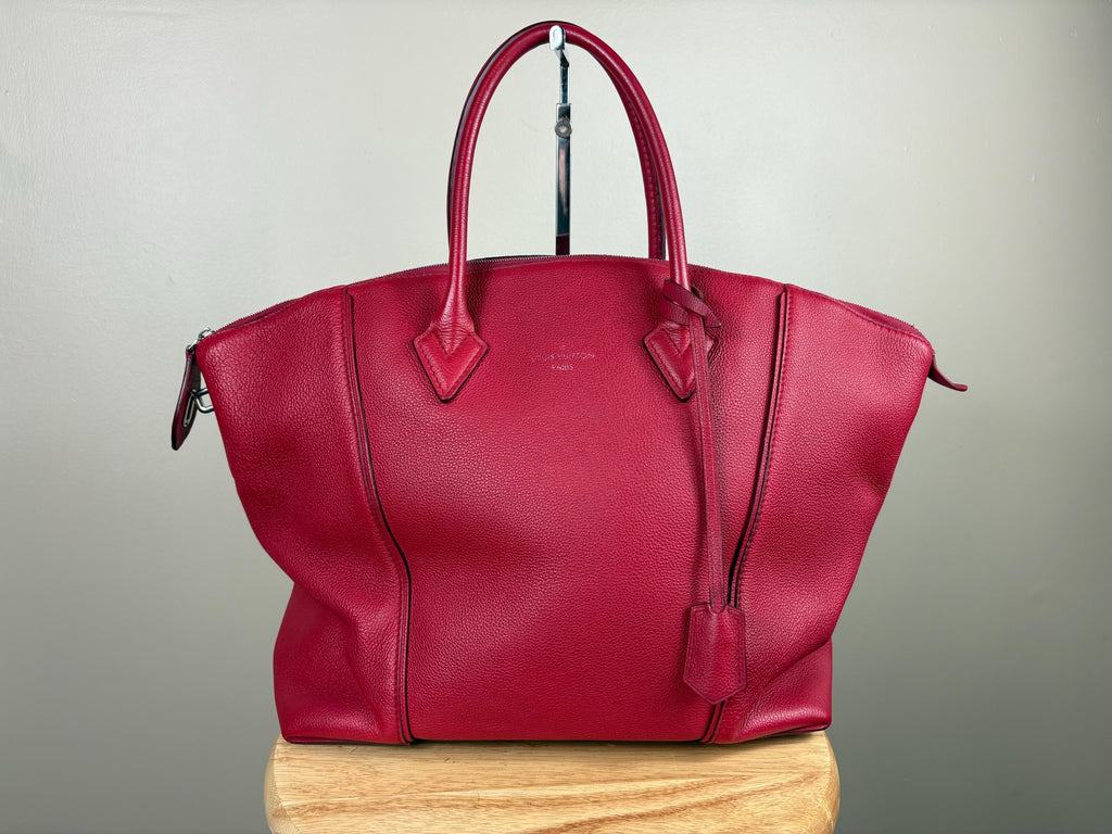 Authentic Louis Vuitton Taurillon Lock It MM Red Leather Top Handle Bag