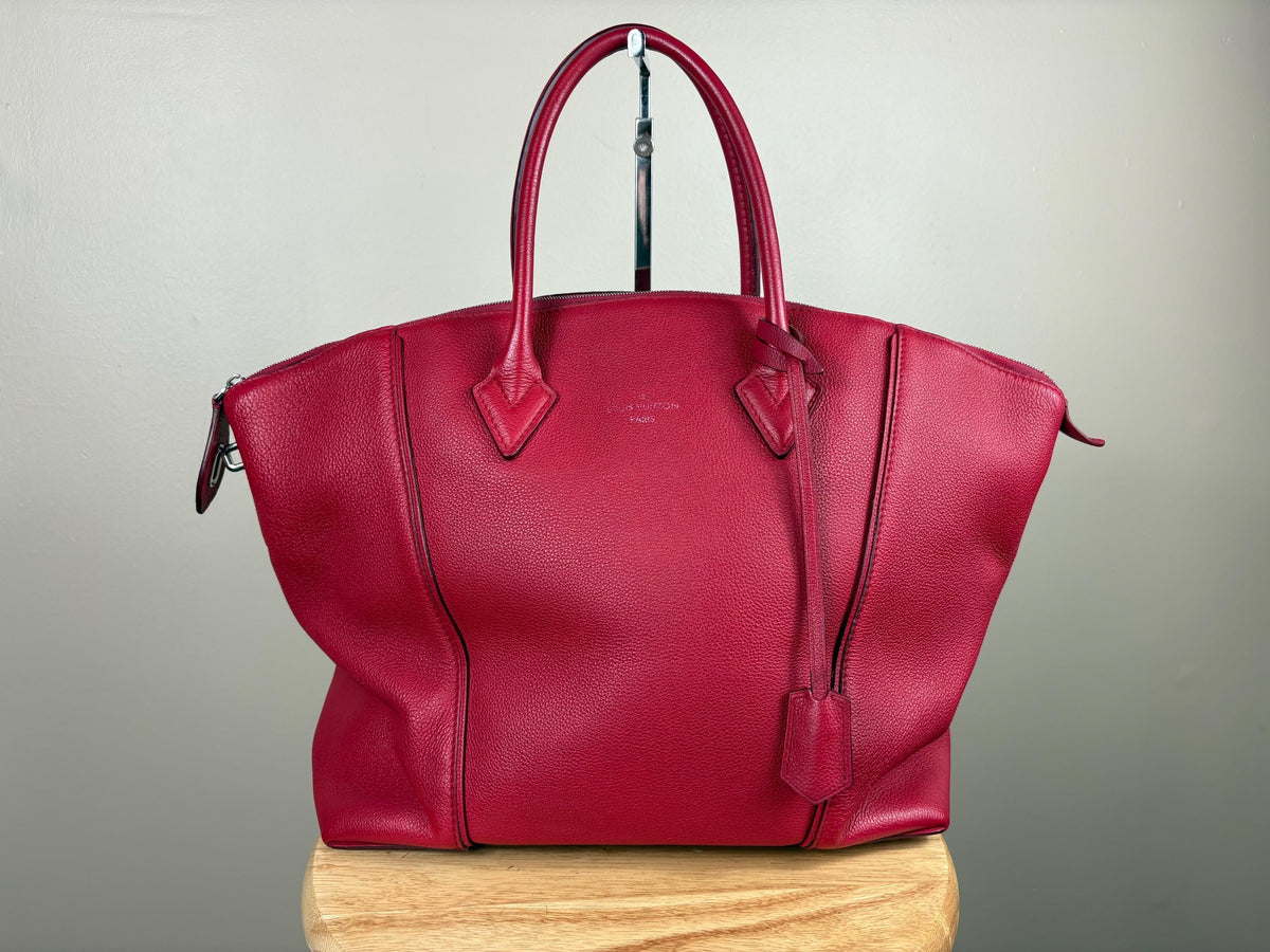 Authentic Louis Vuitton Taurillon Lock It MM Red Leather Top Handle Bag