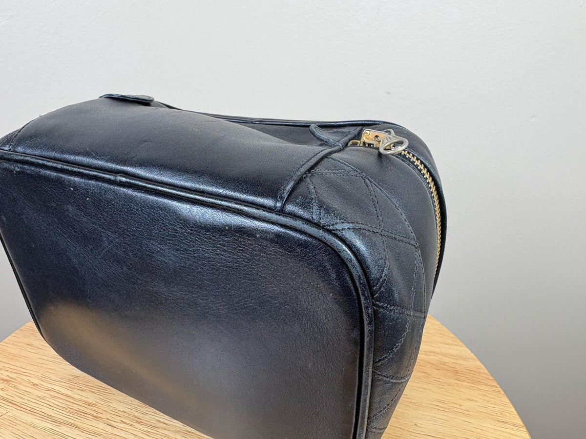Authentic Chanel Vintage Quilted CC Black Leather Cosmetic Pouch