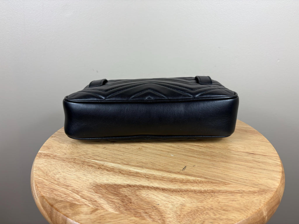 Authentic Gucci Marmont Matelasse Black Leather Belt Bag Size (90/36)