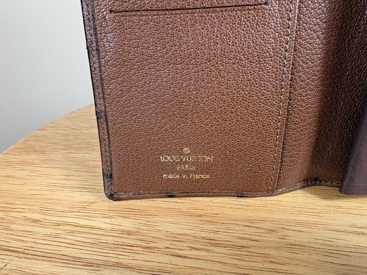 Authentic Louis Vuitton Brown Ostrich Check-book Cover