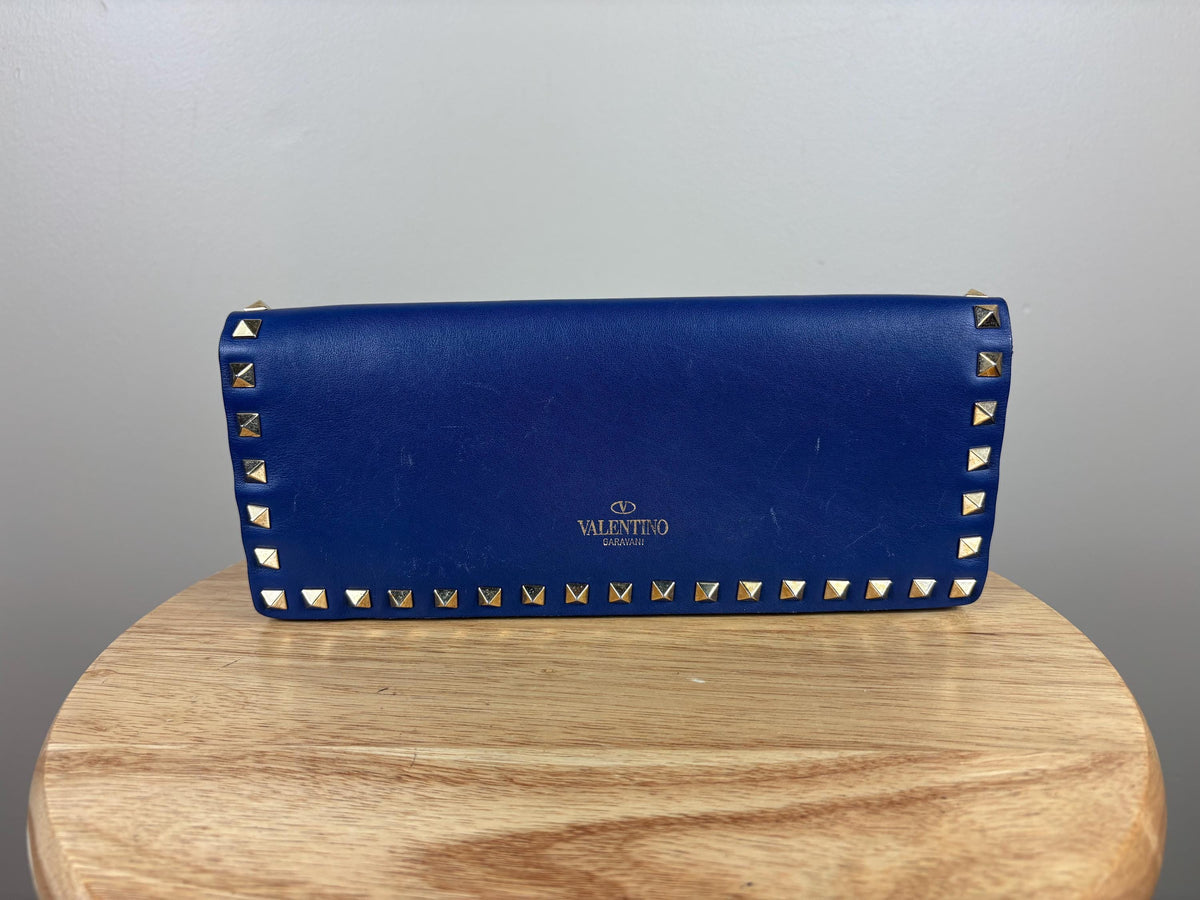 Authentic Valentino Rock Stud Blue Leather Clutch