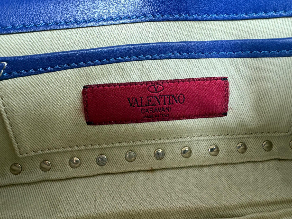 Authentic Valentino Rock Stud Blue Leather Clutch