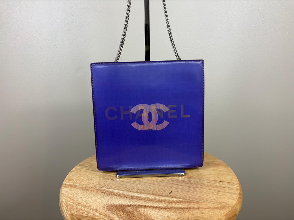 Authentic Chanel Coco Mark Hologram Purple Chain Tote