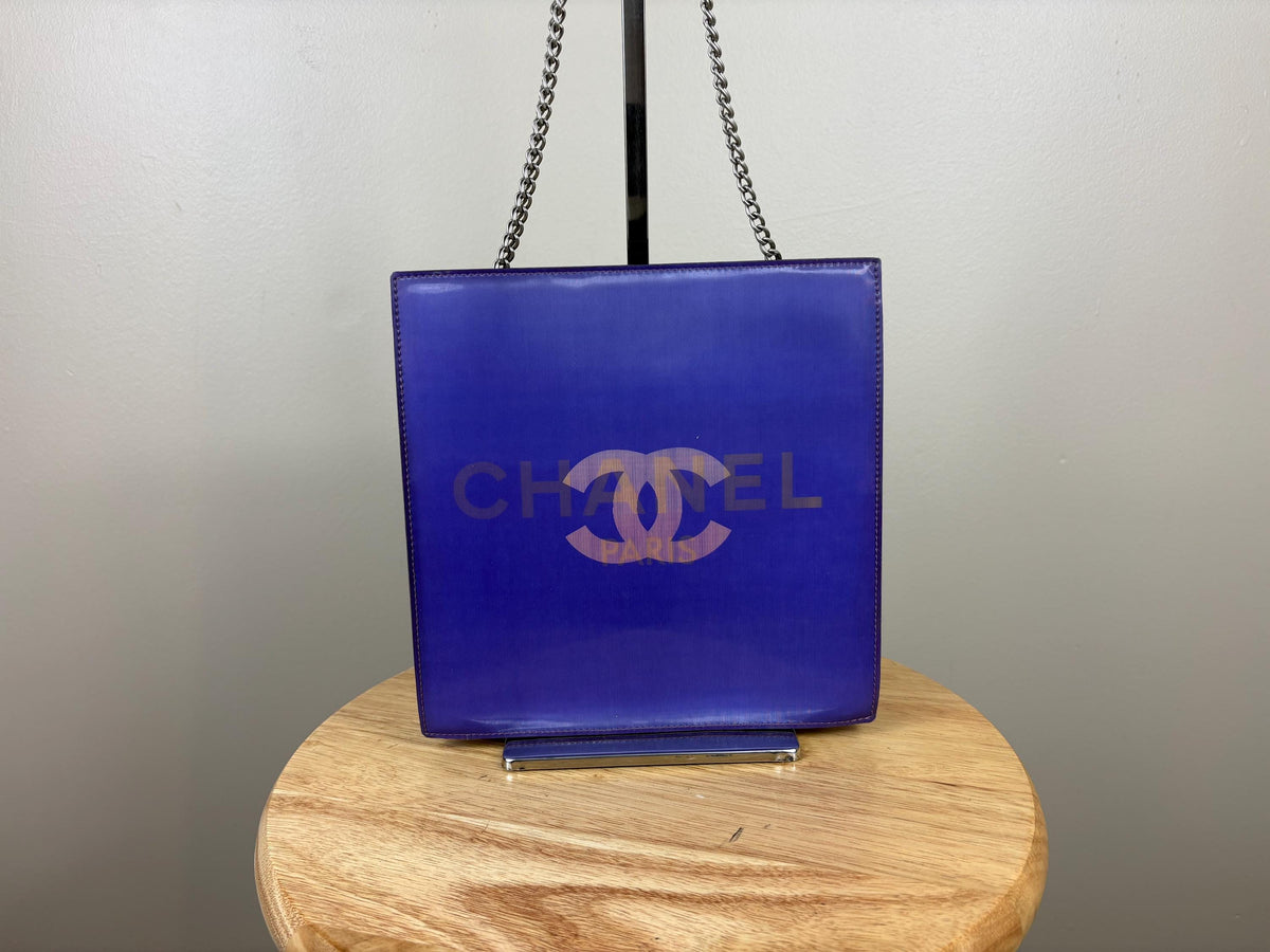 Authentic Chanel Coco Mark Hologram Purple Chain Tote