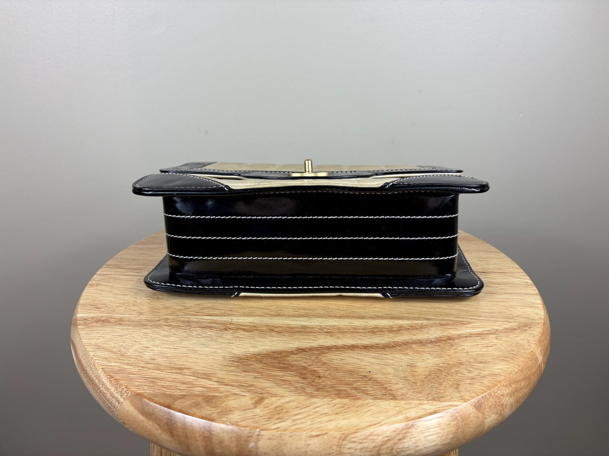 Authentic Chanel Vintage Classic Flap Chocolate Bar Shoulder Bag Patent Leather Lambskin
