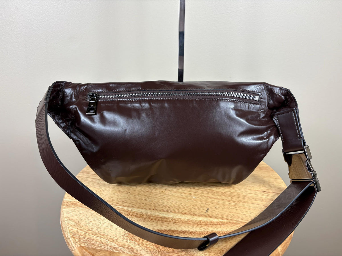 Authentic Valentino Garavani VLNT Brown Calfskin Leather Belt Bag