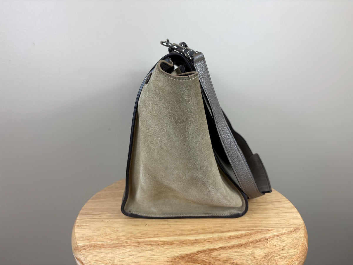 Authentic Celine Trapeze Leather Gray 2-Way Handbag Luggage