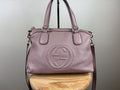 Authentic Gucci Soho GG Light Pink Pebbled Leather Shoulder Bag