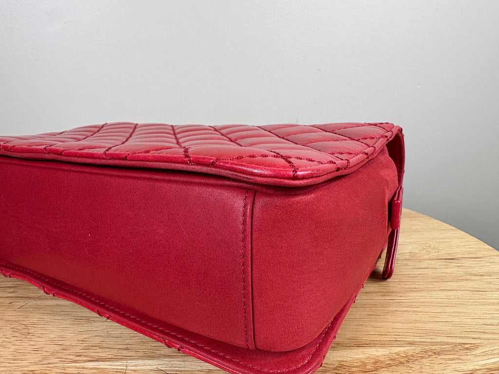 Authentic Chanel Matelasse Red Calfskin Leather Cocomark Shoulder Bag w/ COA