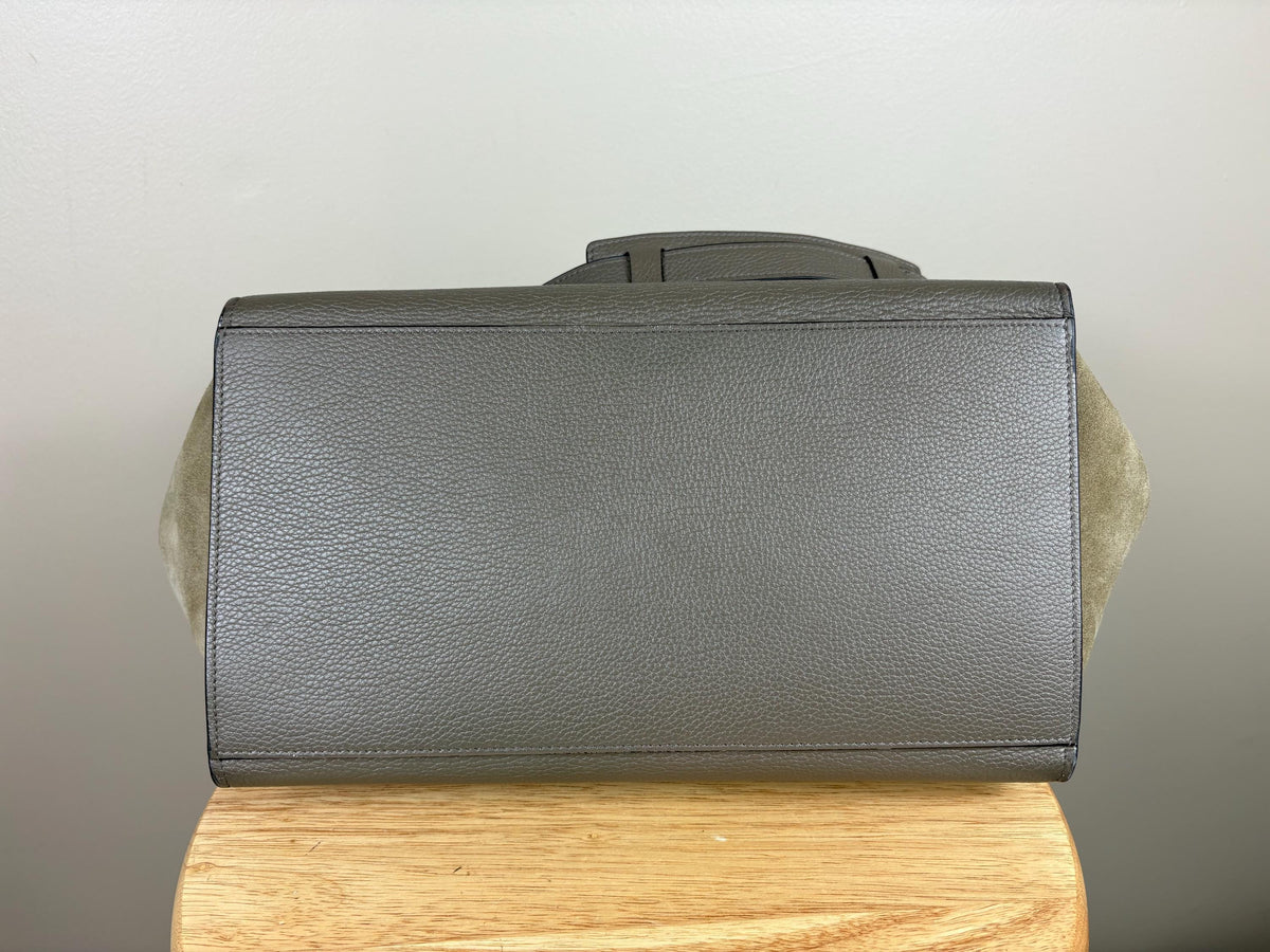 Authentic Celine Trapeze Leather Gray 2-Way Handbag Luggage