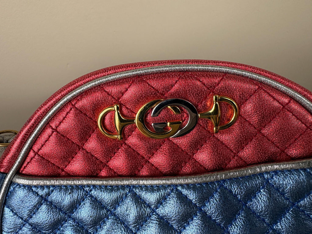Authentic Gucci Horsebit Trampuntata Zumi Metalic Crossbody Bag