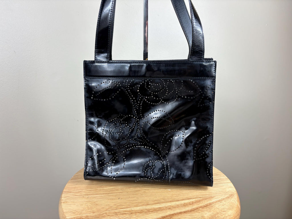 Authentic Chanel Vintage Patent Leather Camellia Magnetic Tote Bag w/ COA