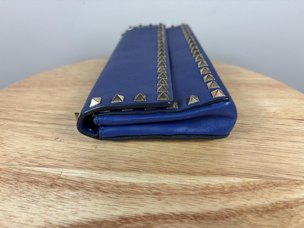 Authentic Valentino Rock Stud Blue Leather Clutch