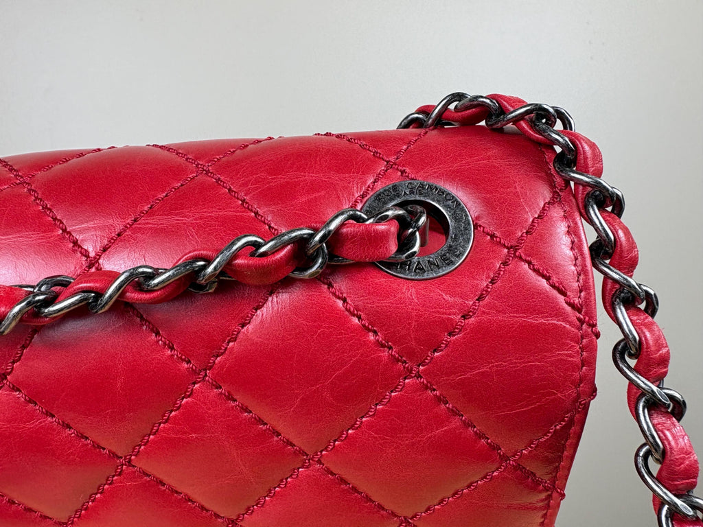 Authentic Chanel Matelasse Red Calfskin Leather Cocomark Shoulder Bag w/ COA