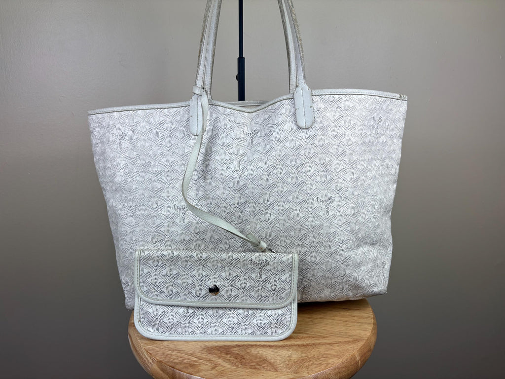 Authentic Goyard Saint Louis PM Tote White Bag with Pouch
