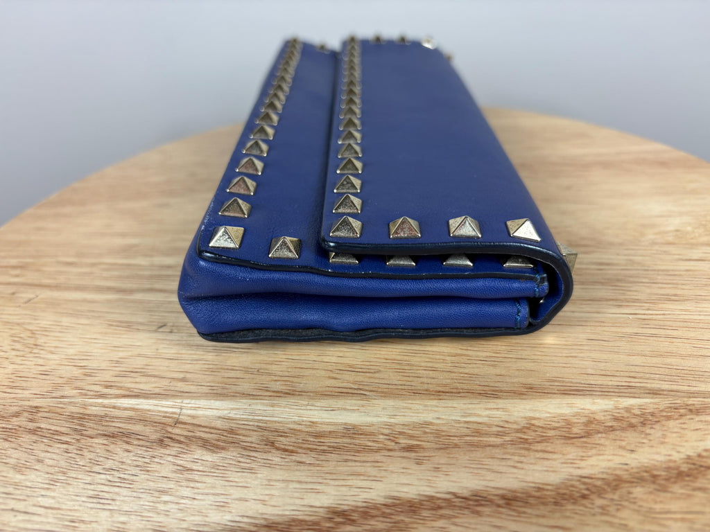 Authentic Valentino Rock Stud Blue Leather Clutch
