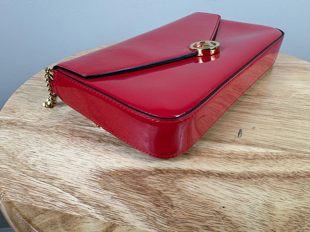 Authentic Fendi Vitello Cruise Red Patent Leather Wallet on Chain
