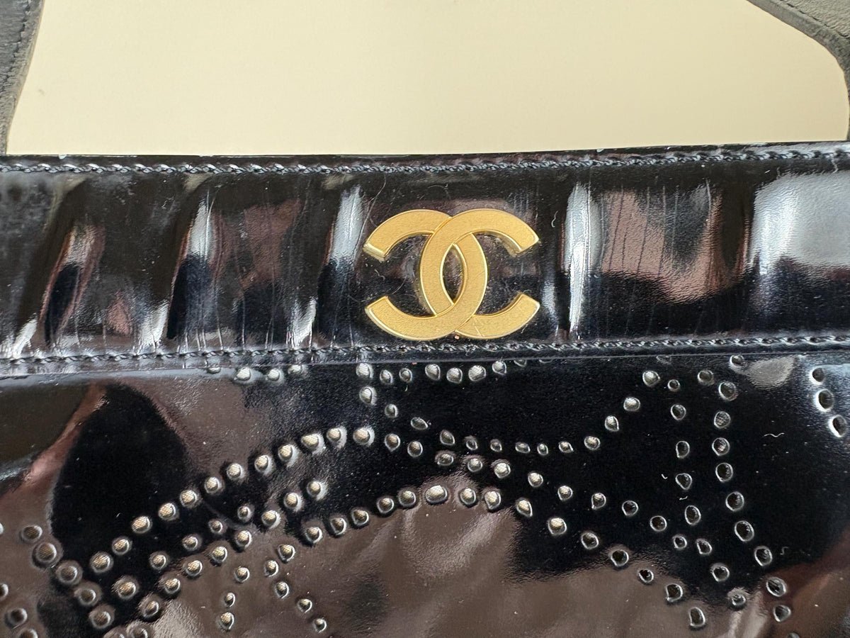 Authentic Chanel Vintage Patent Leather Camellia Magnetic Tote Bag w/ COA