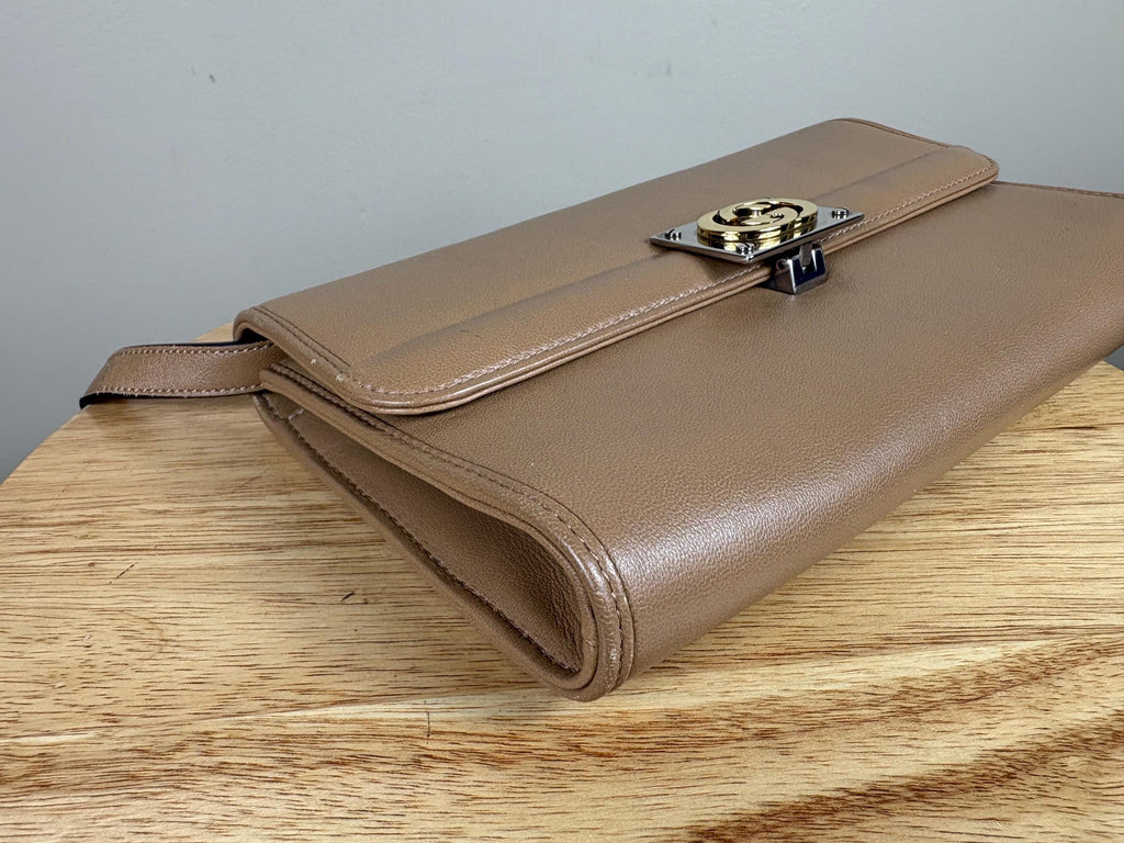 Authentic Gucci GG Linea Matisse Brown Leather Shoulder Bag