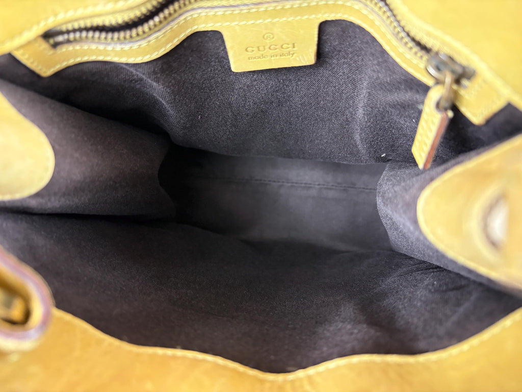 Authentic Gucci GG Cloth and Yellow Leather Shoulder Tote