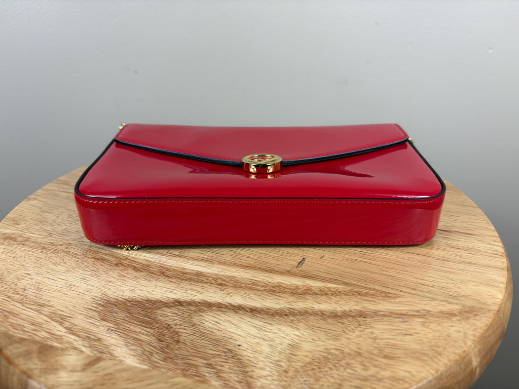 Authentic Fendi Vitello Cruise Red Patent Leather Wallet on Chain