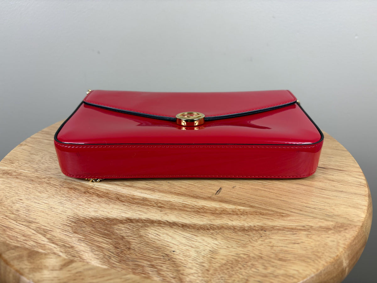 Authentic Fendi Vitello Cruise Red Patent Leather Wallet on Chain