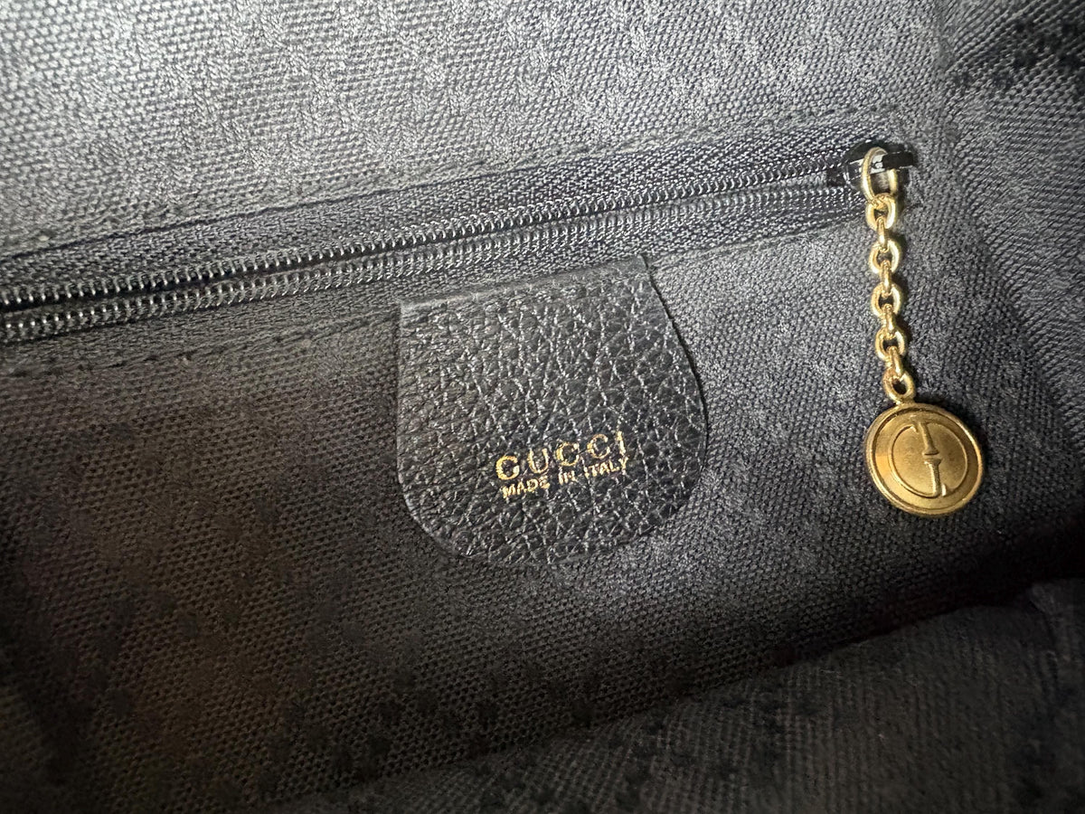 Authentic Gucci Black Suede Bamboo Handle Backpack