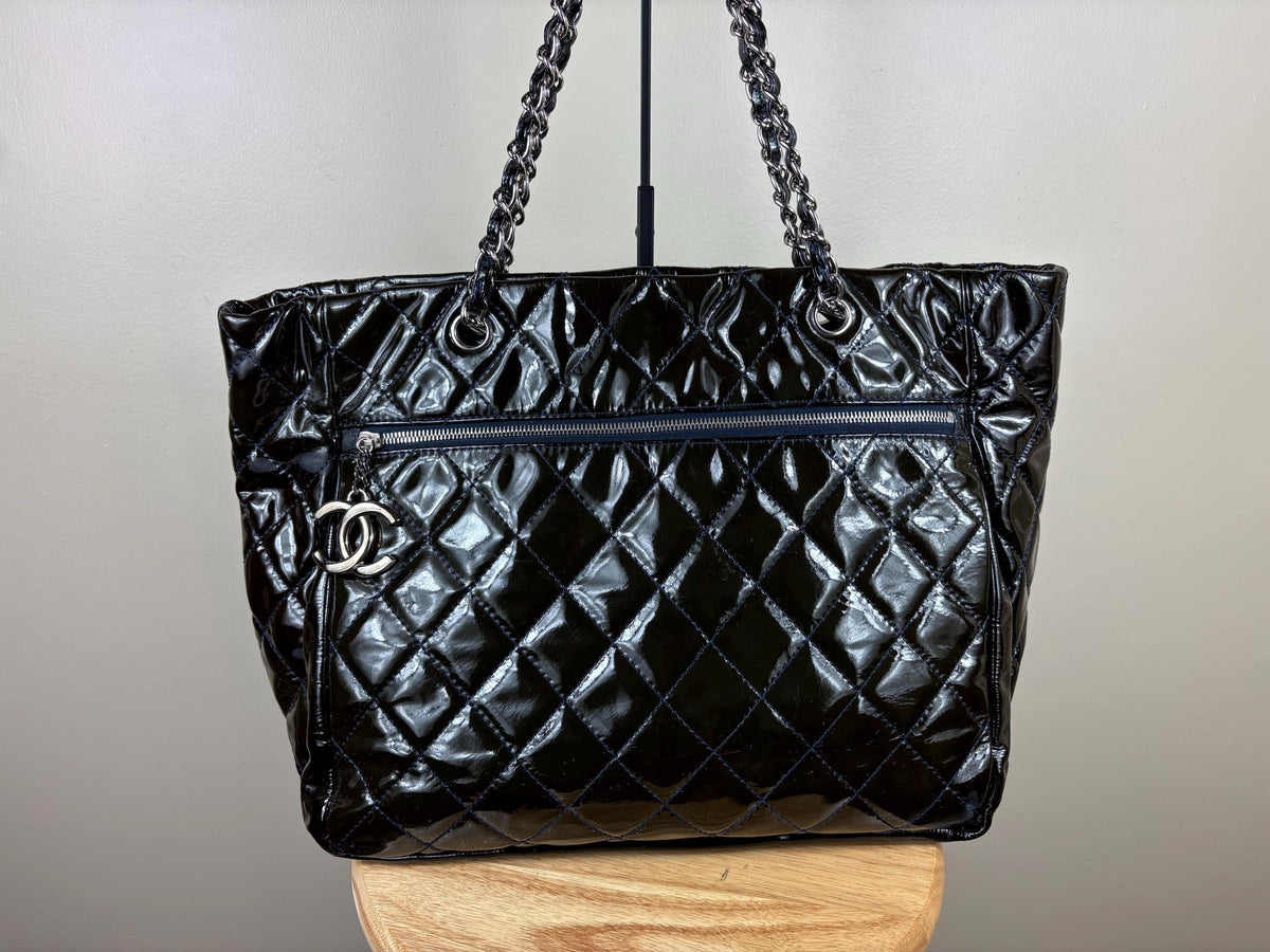 Authentic Chanel Chic and Glitter Ligne Timeless Vintage Patent Leather Tote Bag