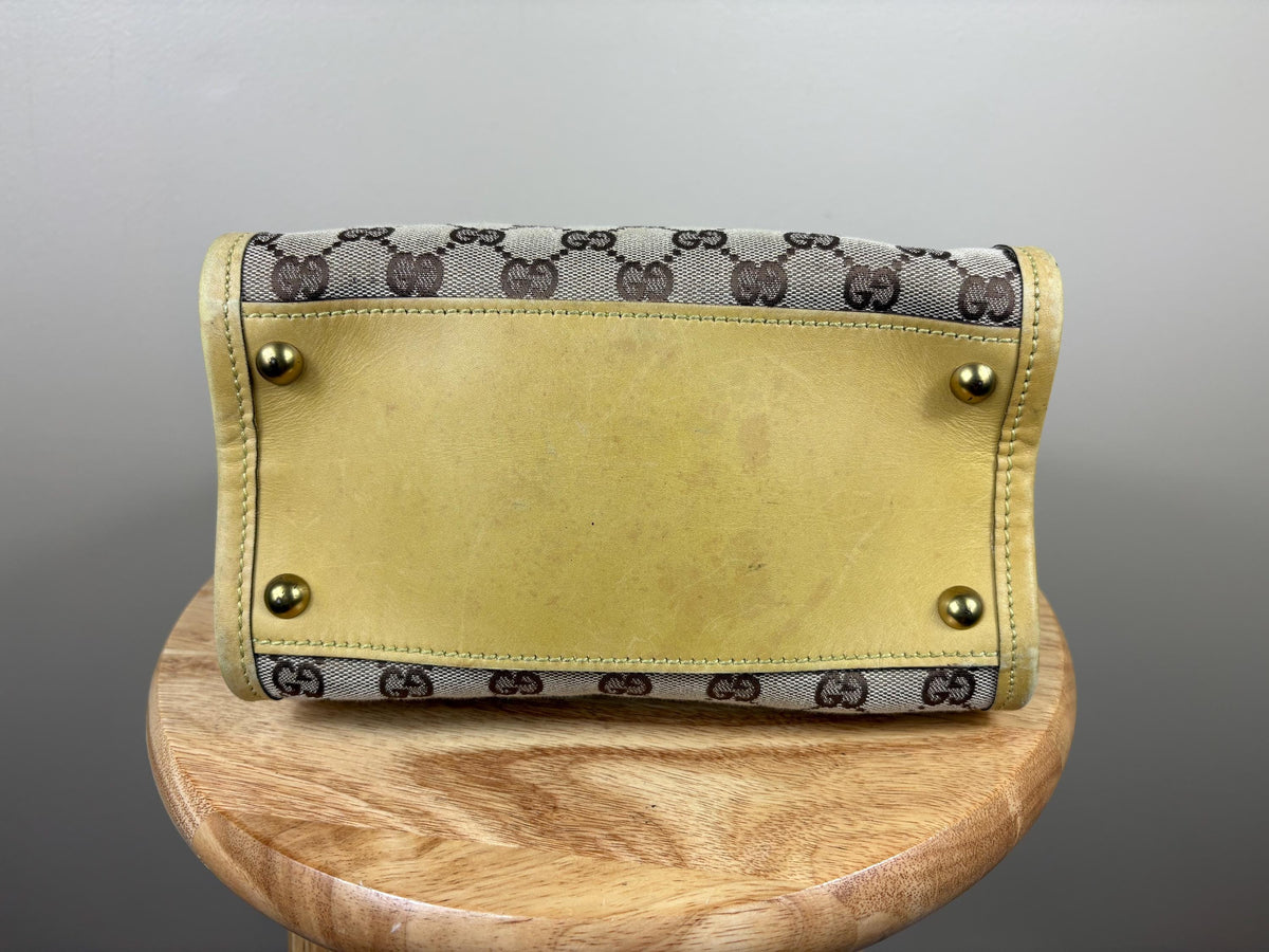 Authentic Gucci GG Cloth and Yellow Leather Shoulder Tote