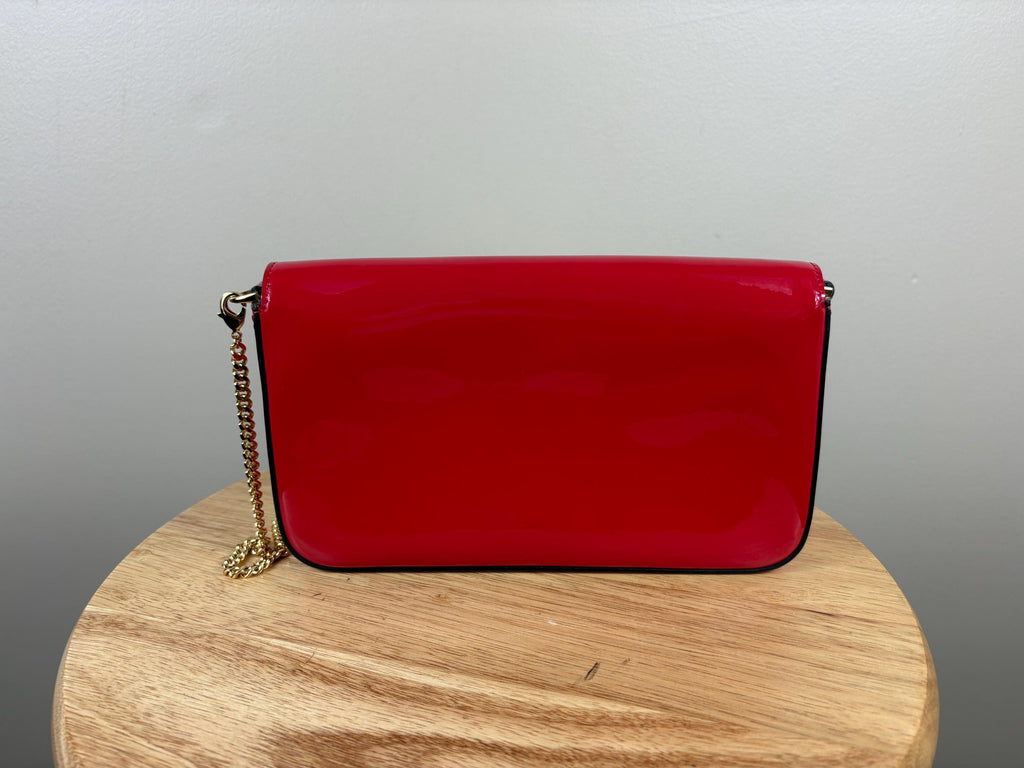 Authentic Fendi Vitello Cruise Red Patent Leather Wallet on Chain