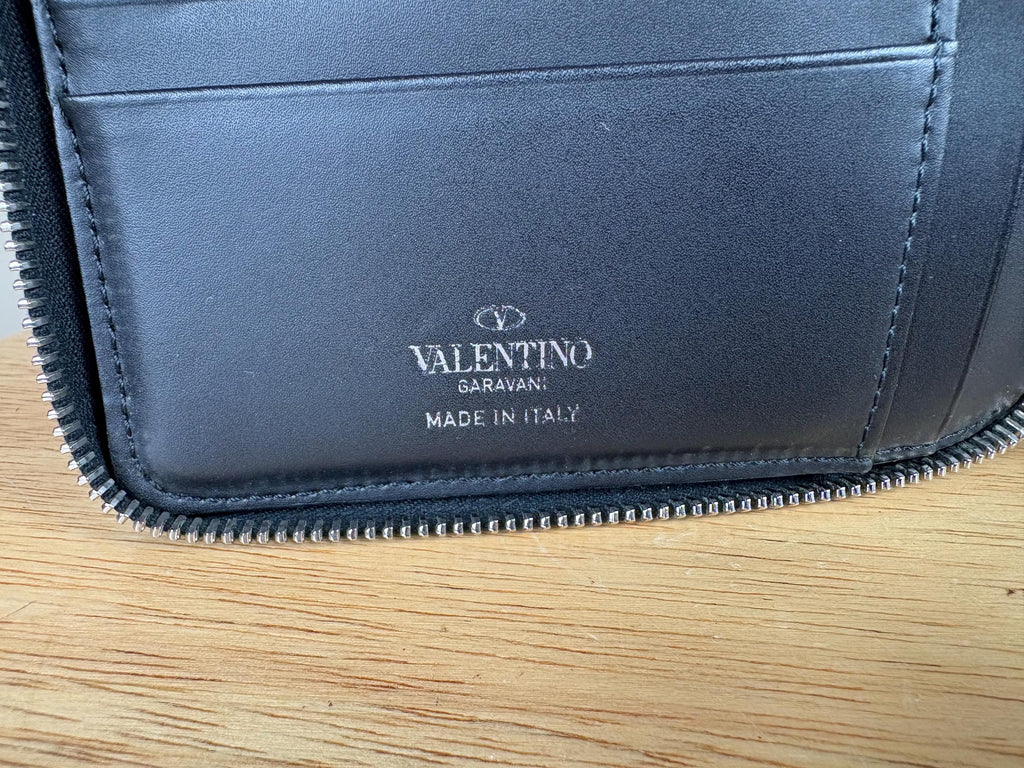 Authentic Valentino Black Leather Bifold Wallet with Strap VLTN