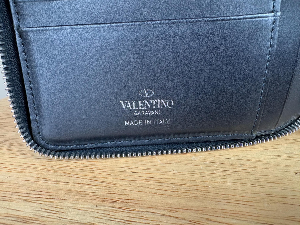Authentic Valentino Black Leather Bifold Wallet with Strap VLTN