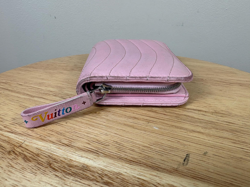Authentic Louis Vuitton  New Wave Pink Leather Compact Zip Wallet
