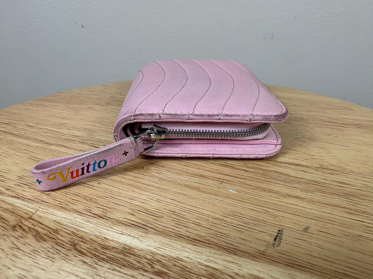 Authentic Louis Vuitton  New Wave Pink Leather Compact Zip Wallet