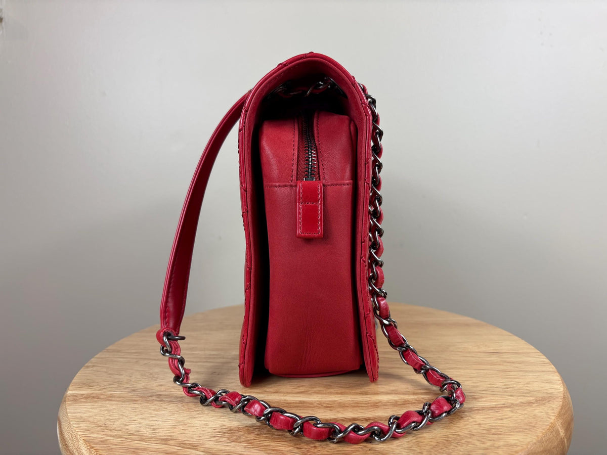 Authentic Chanel Matelasse Red Calfskin Leather Cocomark Shoulder Bag w/ COA